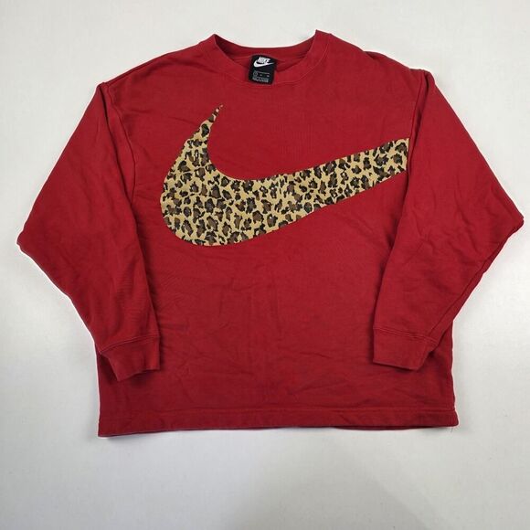 Nike Sweatshirt Womens Red Big Cheetah Swoosh Outdoor Ladies Athleisure Sz Small - Picture 1 of 10